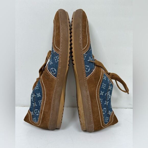 RARE LOUIS VUITTON MONOGRAM BLUE BROWN SNEAKERS SHOES - Picture 7 of 10
